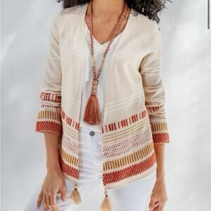 Soft Surroundings Boho Beachy Southwest Cardigan Juliet Woven Tassel Topper L